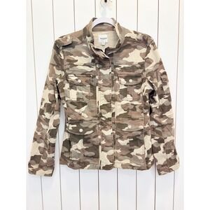 Kensie Military Boxy‎ y2k 90s style Jacket Women S Green Camo Snap Pocket Street